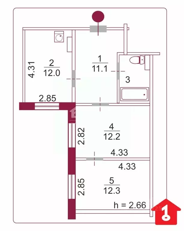 2-к кв. Омская область, Омск Пригородная ул., 21 (52.3 м) - Фото 1