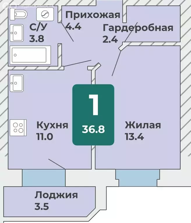 1-комнатная квартира: Чебоксары, микрорайон Новый Город, Новогородская ... - Фото 0