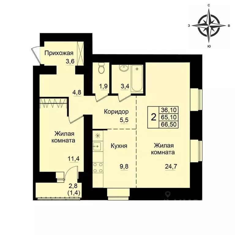 2-к кв. Кировская область, Киров Хлыновская ул., 21 (66.5 м) - Фото 1