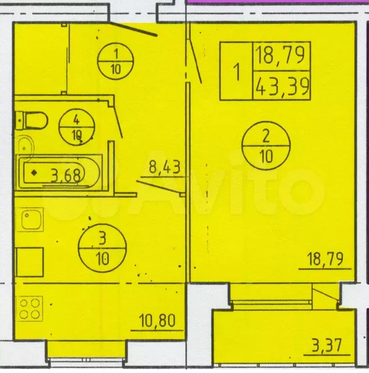 1-к. квартира, 42,4 м, 2/3 эт. - Фото 0
