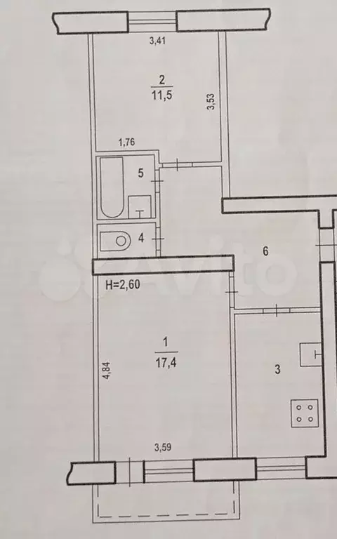 2-к. квартира, 50,3 м, 4/5 эт. - Фото 0