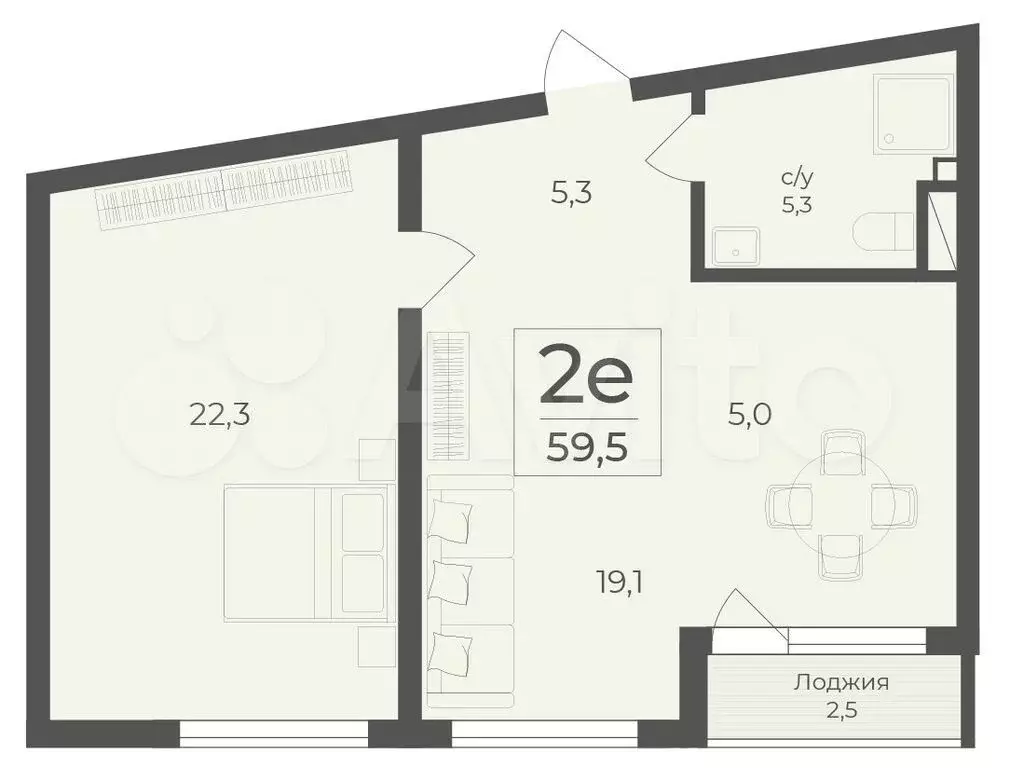 2-к. квартира, 61,4 м, 3/7 эт. - Фото 0