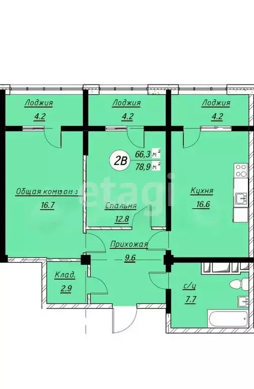 2-комнатная квартира: Каспийск, Каспийское шоссе, 17Г (80 м) - Фото 1