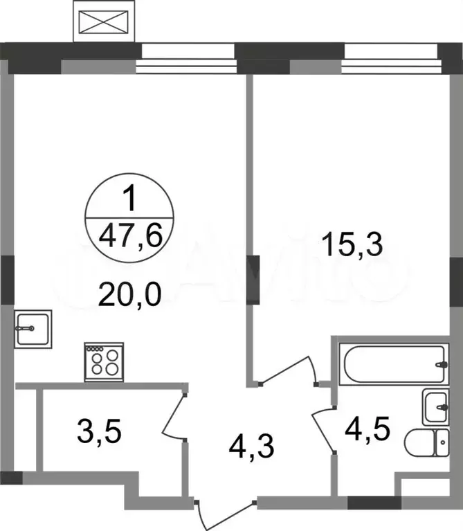 1-к. квартира, 47,6 м, 2/9 эт. - Фото 0