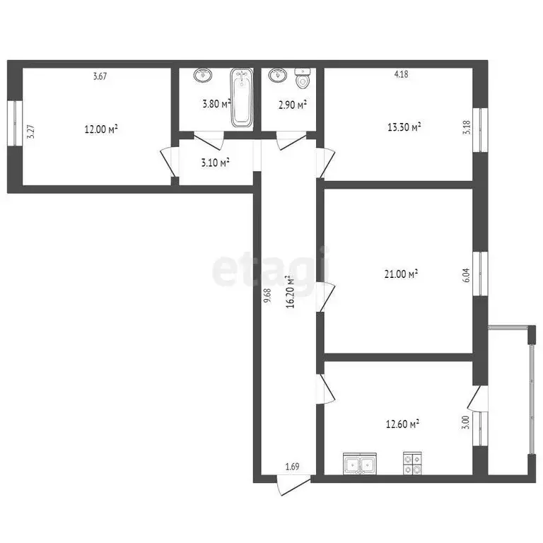 3-комнатная квартира: Тюмень, улица Московский Тракт, 143к5 (88.1 м) - Фото 1