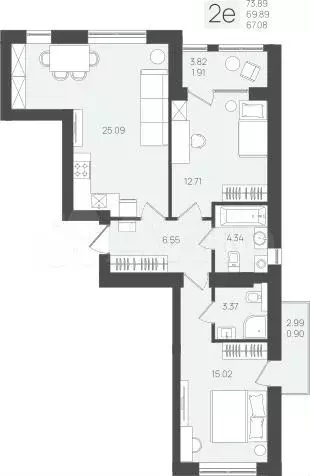 2-к. квартира, 73,9 м, 5/5 эт. - Фото 1