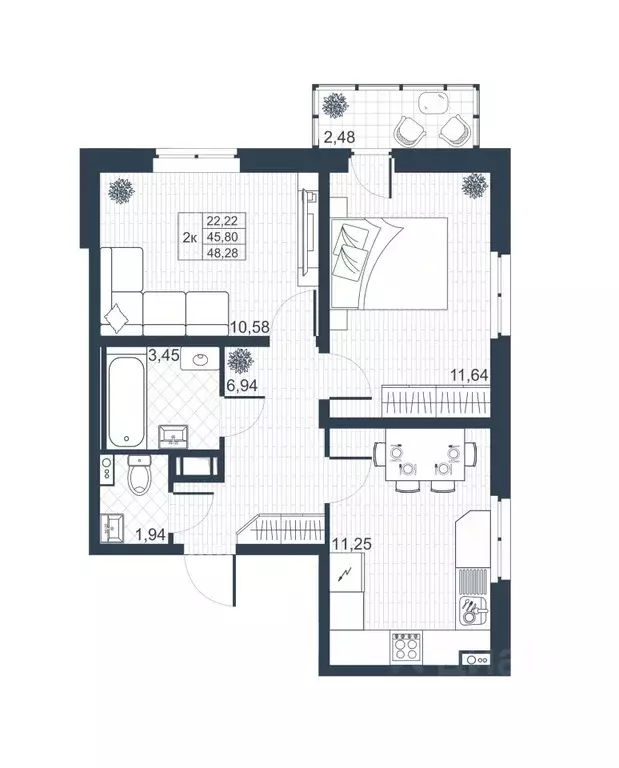 2-к кв. Ленинградская область, Коммунар г. Гатчинский муниципальный ... - Фото 1