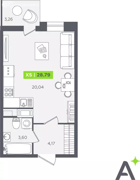 Квартира-студия: Кудрово, Солнечная улица, 10к1 (28.7 м) - Фото 1