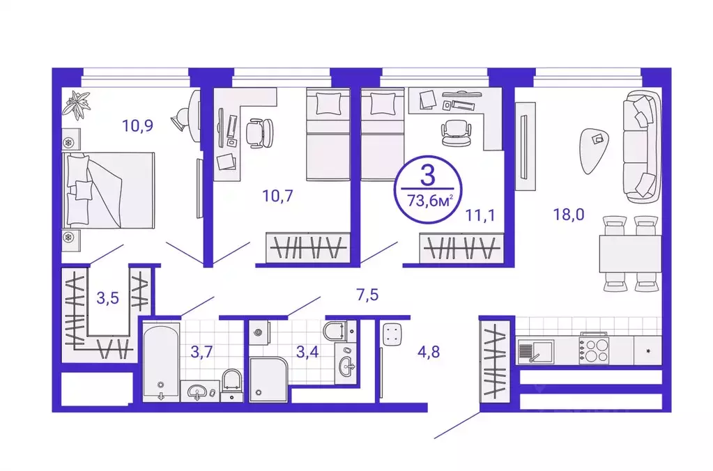 3-к кв. Свердловская область, Екатеринбург Уктус жилрайон, Астон ... - Фото 1