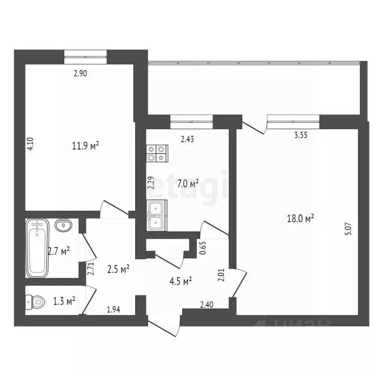 2-к кв. Ульяновская область, Ульяновск ул. Ефремова, 46 (48.7 м) - Фото 1