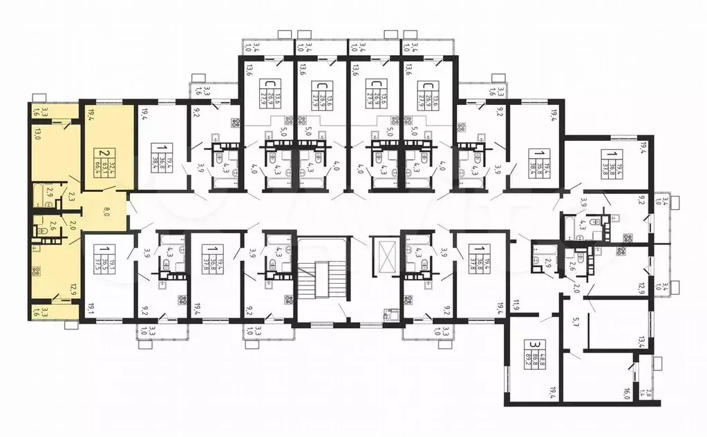 2-к. квартира, 66,4 м, 5/9 эт. - Фото 1