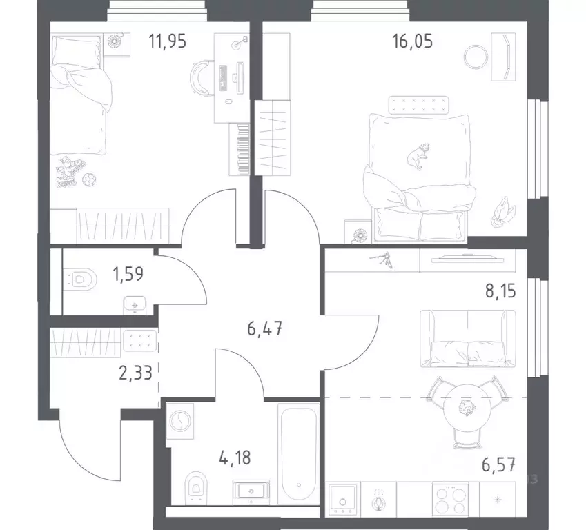 2-к кв. Башкортостан, Уфа ул. Минигали Губайдуллина, 8к9 (57.29 м) - Фото 1