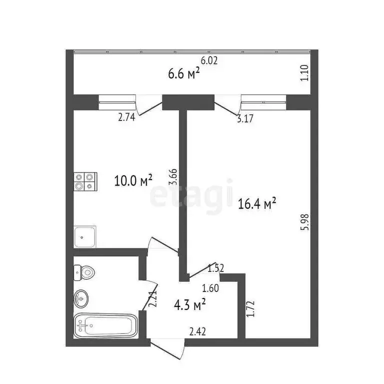 1-комнатная квартира: Тюмень, улица Ю.-Р.Г. Эрвье, 16 (35 м) - Фото 1