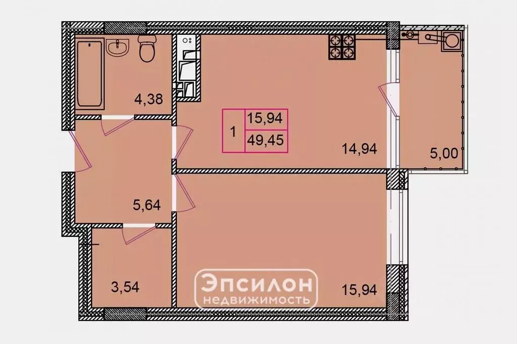 1-к кв. Курская область, Курск ул. Халтурина, 8 (49.45 м) - Фото 1