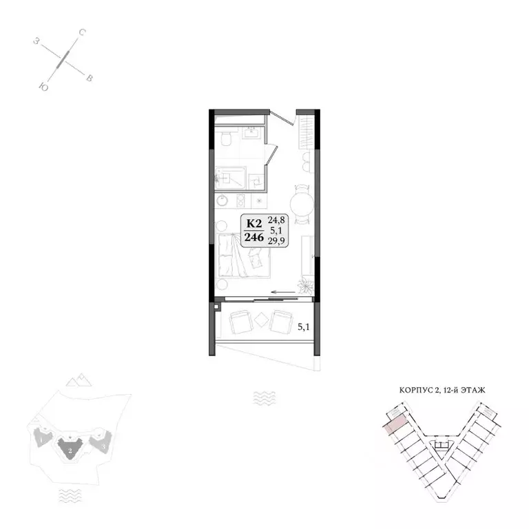 Студия Крым, Алушта муниципальный округ, пос. Бондаренково Летто жилой ... - Фото 2