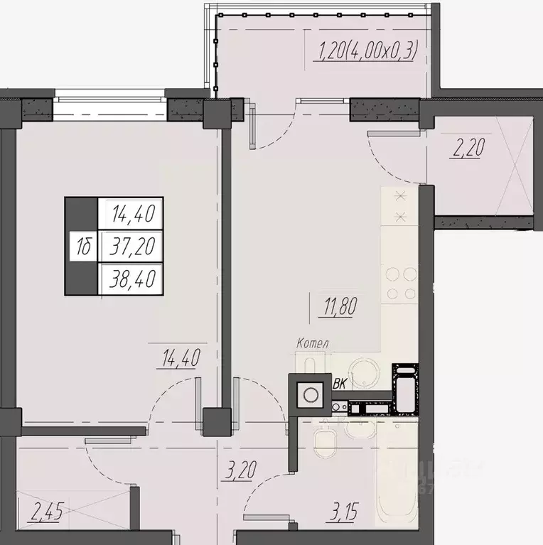 1-к кв. Ставропольский край, Пятигорск ул. Егоршина, 7к2 (38.4 м) - Фото 1