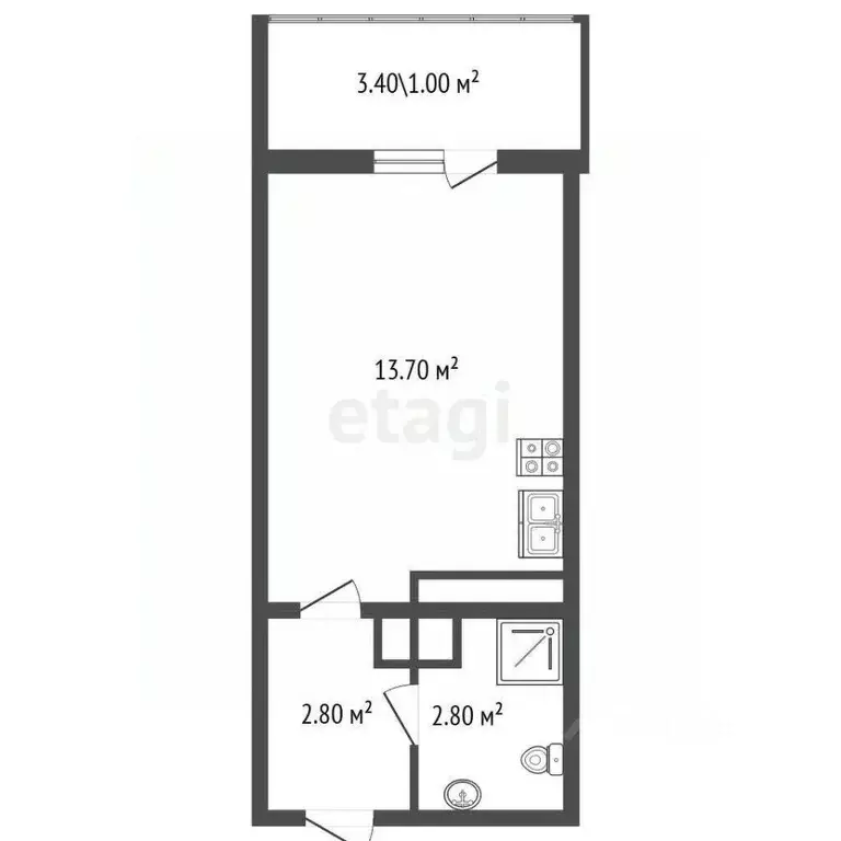 Студия Санкт-Петербург наб. Реки Каменки, 19к3 (20.8 м) - Фото 2