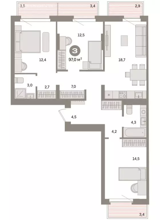 3-комнатная квартира: Екатеринбург, жилой район Сортировочный, ... - Фото 2