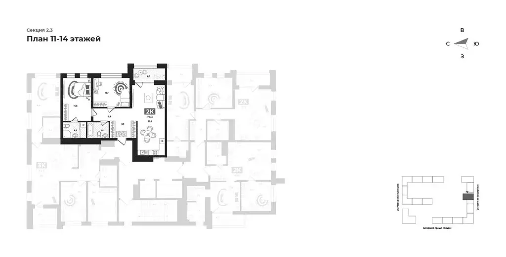 2-комнатная квартира: Тюмень, улица Братьев Бондаревых, 5 (77 м) - Фото 2
