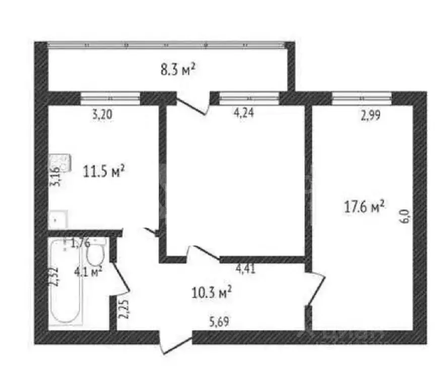 2-к кв. Тюменская область, Тюмень Комсомольская ул., 75 (61.4 м) - Фото 1