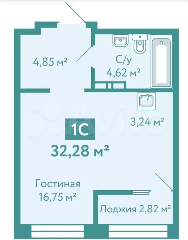 Квартира-студия, 32,3м, 7/7эт. - Фото 0