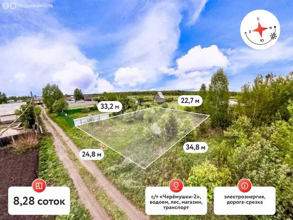 Участок в Тюменский район, СНТ Черёмушки-2, Вишнёвая улица (8.28 м) - Фото 1