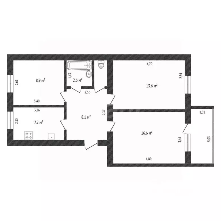 3-к кв. Амурская область, Благовещенск ул. Ломоносова, 263 (58.2 м) - Фото 2