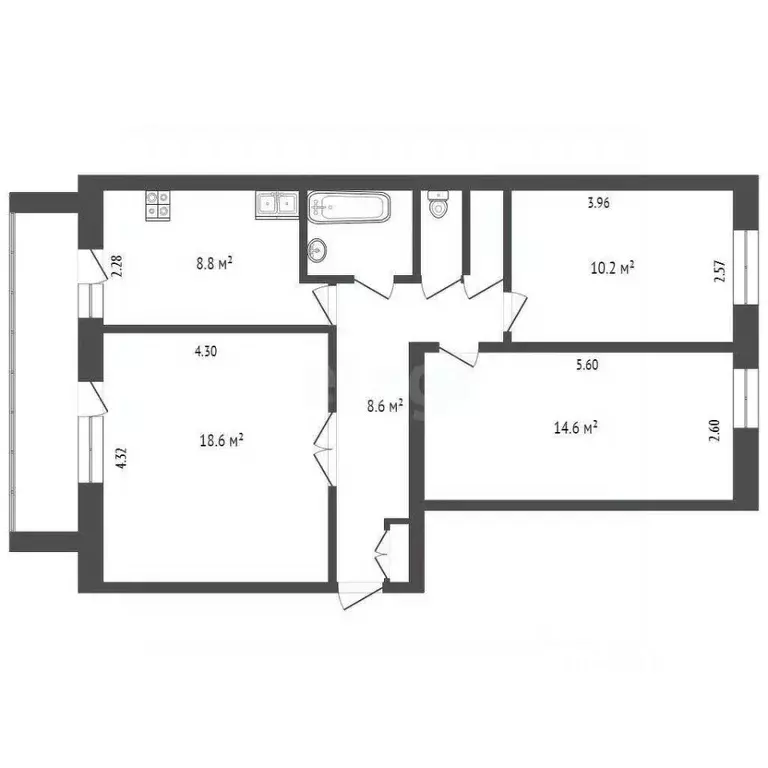 3-к кв. Вологодская область, пос. Сосновка ул. Комсомольская, 2 (65.5 ... - Фото 2