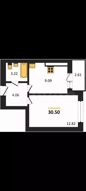 1-к. квартира, 31,8 м, 8/9 эт. - Фото 1