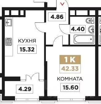 Квартира, 1 комната, 42 м - Фото 0