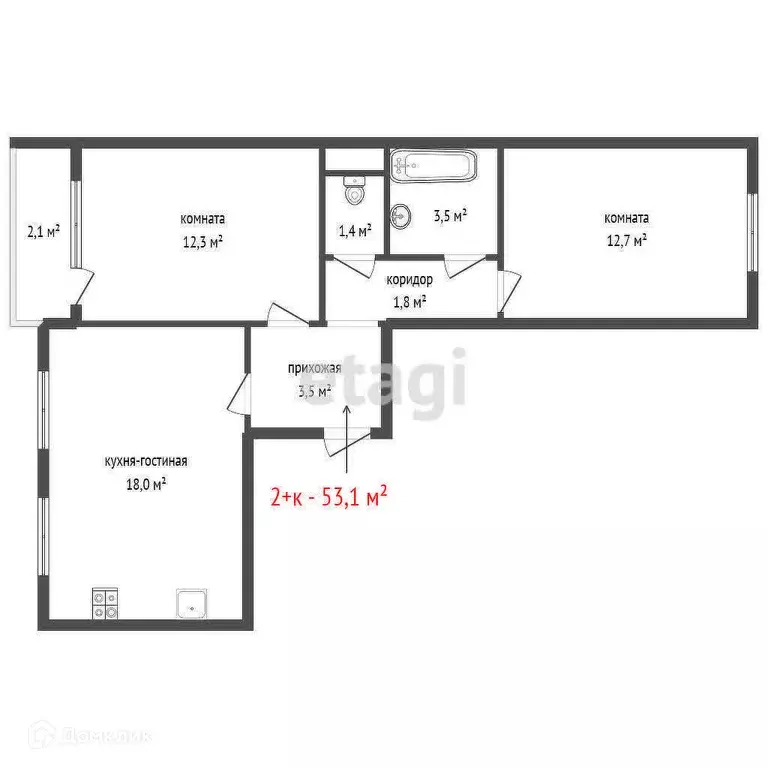 Продаётся 2-к квартира, 53.1 м - Фото 0