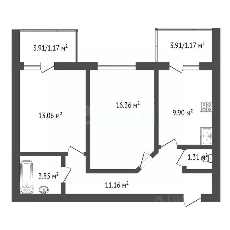 2-к кв. Воронежская область, Борисоглебск Аэродромная ул., 18Г (55.54 ... - Фото 2