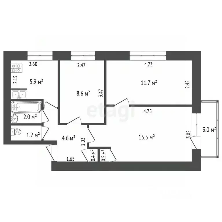 3-к кв. Крым, Евпатория просп. Победы, 10 (50.4 м) - Фото 2