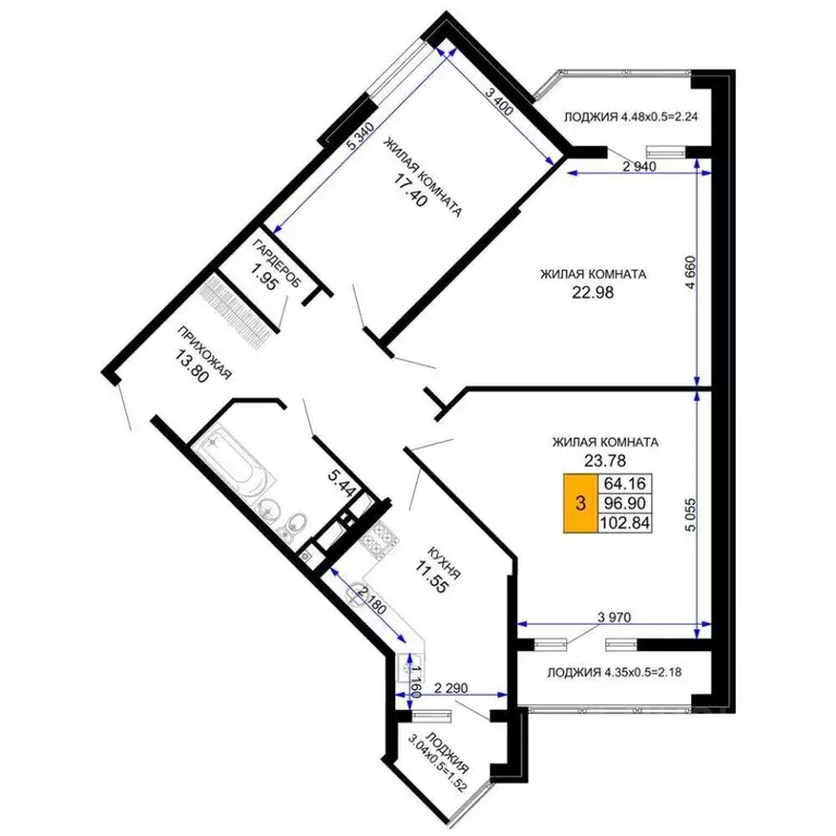 3-к кв. Краснодарский край, Краснодар 2-я Площадка мкр, ул. Ветеранов, ... - Фото 1