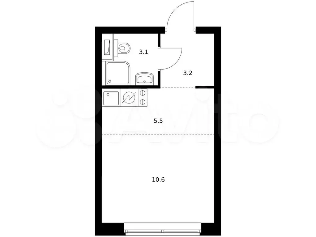 Квартира-студия, 22,4 м, 12/12 эт. - Фото 0