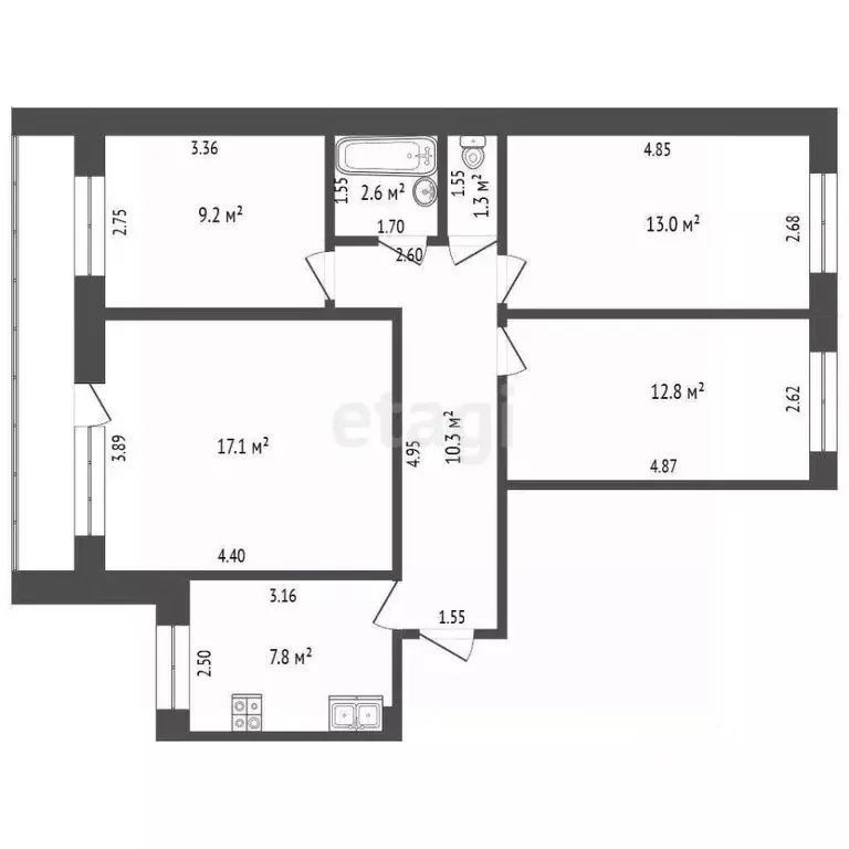4-к кв. Кемеровская область, Кемерово Пролетарская ул., 22 (74.1 м) - Фото 2