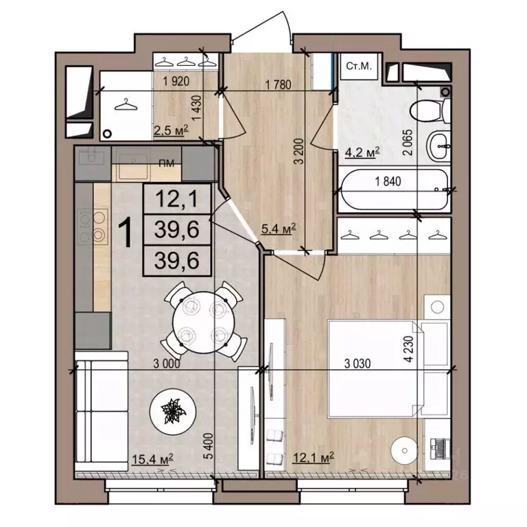 1-к кв. Рязанская область, Рязань ул. Новоселов, 33Б (39.6 м) - Фото 1