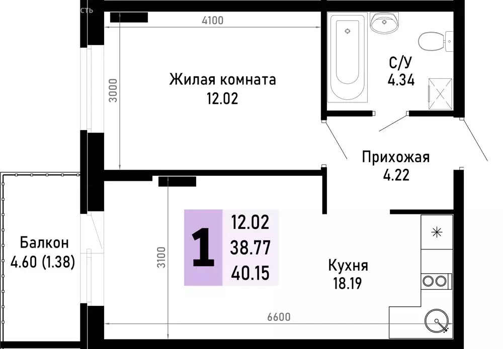 1-комнатная квартира: Краснодарский край, муниципальный округ Анапа, ... - Фото 0