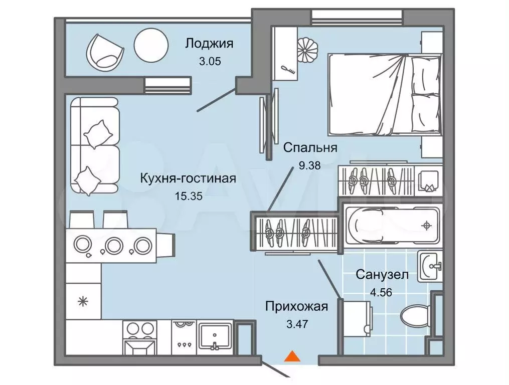 1-к. квартира, 34 м, 7/9 эт. - Фото 0