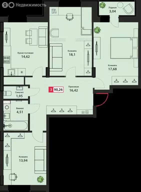 3-комнатная квартира: Тверь, Оснабрюкская улица, 22 (90.26 м) - Фото 2