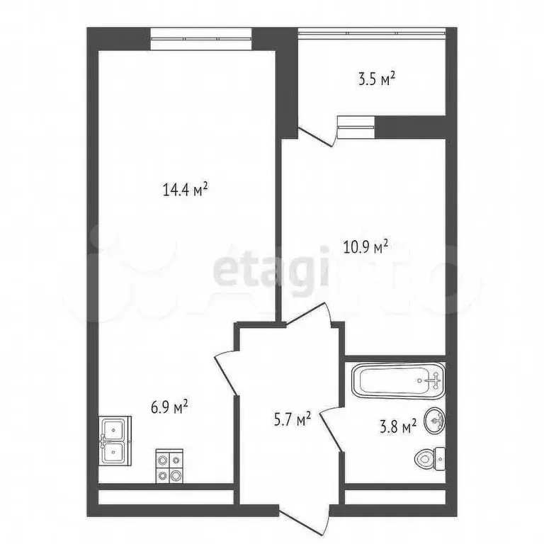 2-к. квартира, 45,4 м, 5/9 эт. - Фото 0
