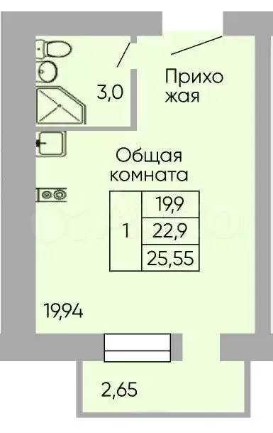 Квартира-студия, 24м, 8/9эт. - Фото 1