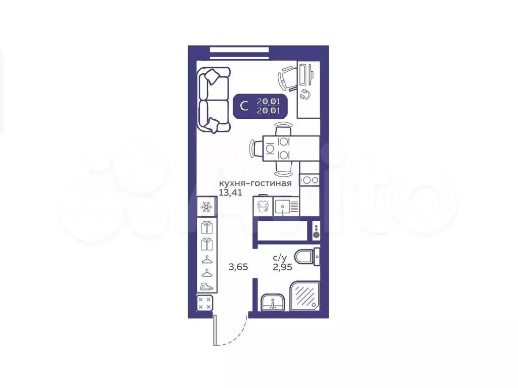 Квартира-студия, 20 м, 10/15 эт. - Фото 1