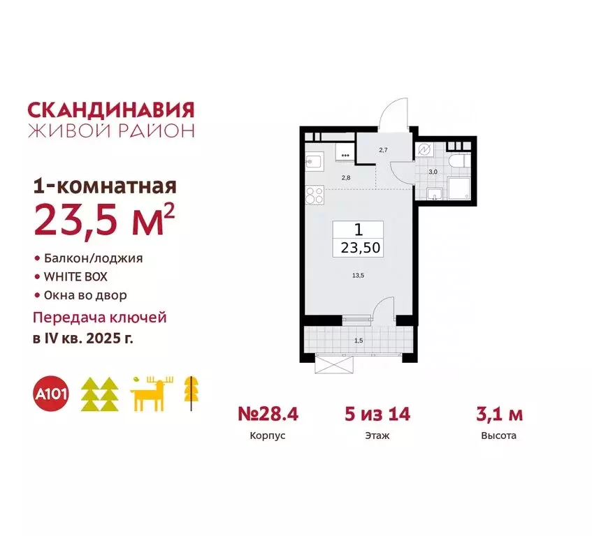 Квартира-студия: поселение Сосенское, квартал № 167 (23.5 м) - Фото 0