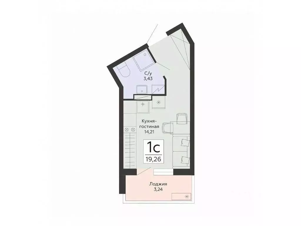 Студия Воронежская область, Воронеж ул. Туполева, 5Н (19.26 м) - Фото 1