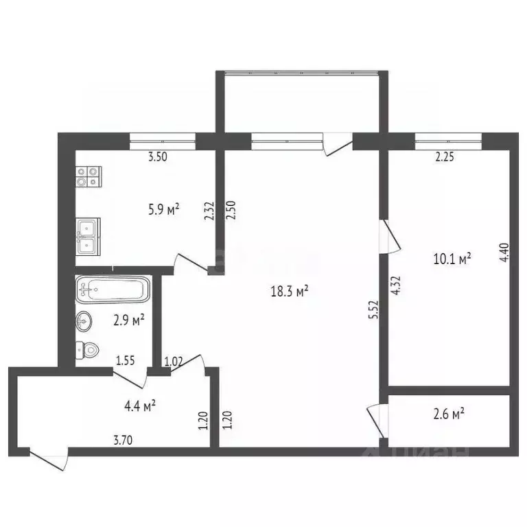 2-к кв. Ульяновская область, Ульяновск ул. Ефремова, 13 (45.6 м) - Фото 2