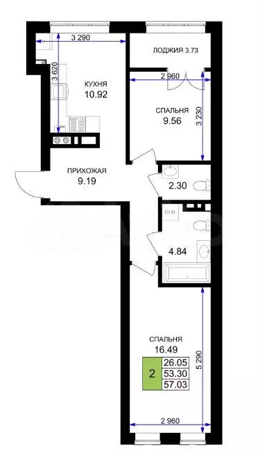 2-к. квартира, 57 м, 3/7 эт. - Фото 0