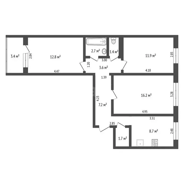 3-комнатная квартира: Тюмень, Вересковая улица, 19 (65.9 м) - Фото 1