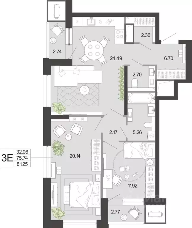 2-к кв. Тульская область, Тула ул. Фридриха Энгельса, 74 (81.25 м) - Фото 2