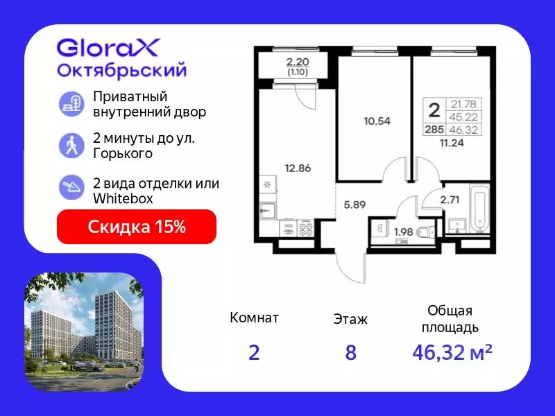 2-к кв. Владимирская область, Владимир GloraX Октябрьский жилой ... - Фото 0